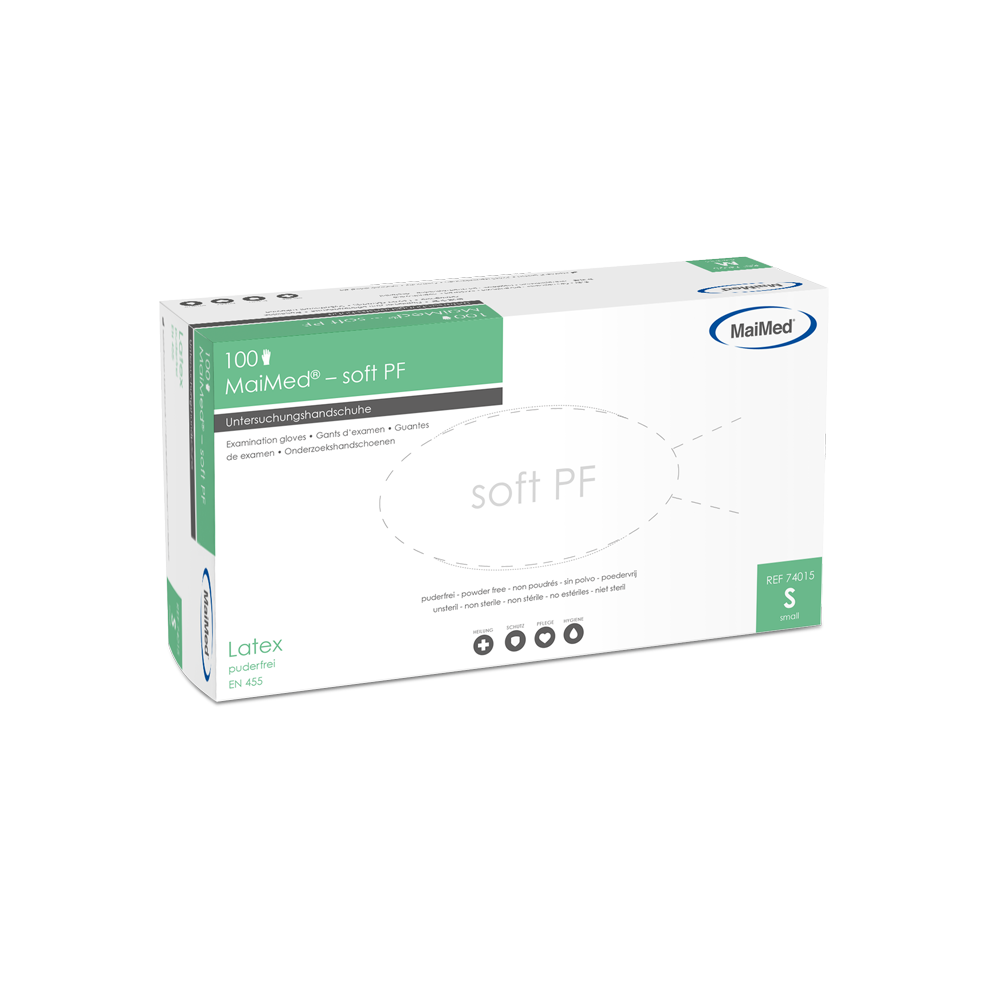 MaiMed-soft PF latexové vyšetrovacie rukavice nesterilné bez púdru 100 kusov/krabička