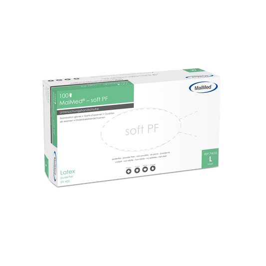 MaiMed-soft PF latexové vyšetrovacie rukavice nesterilné bez púdru 100 kusov/krabička