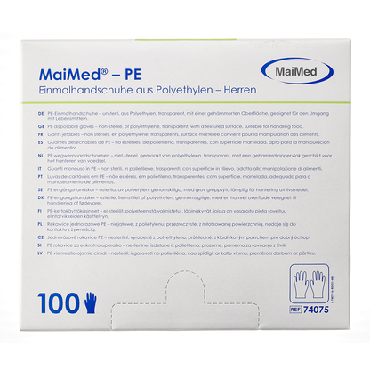 Jednorazové rukavice MaiMed-PE vyrobené z PE, nesterilné, 100 kusov/krabička