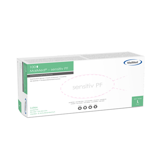 Latexové vyšetrovacie rukavice citlivé na MaiMed, nesterilné, bez púdru, 100 kusov/krabička