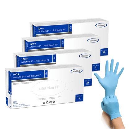 MaiMed-nitrilová modrá PF Blue, nesterilná, prášok. Bezlatexové rukavice 100 kusov/krabička