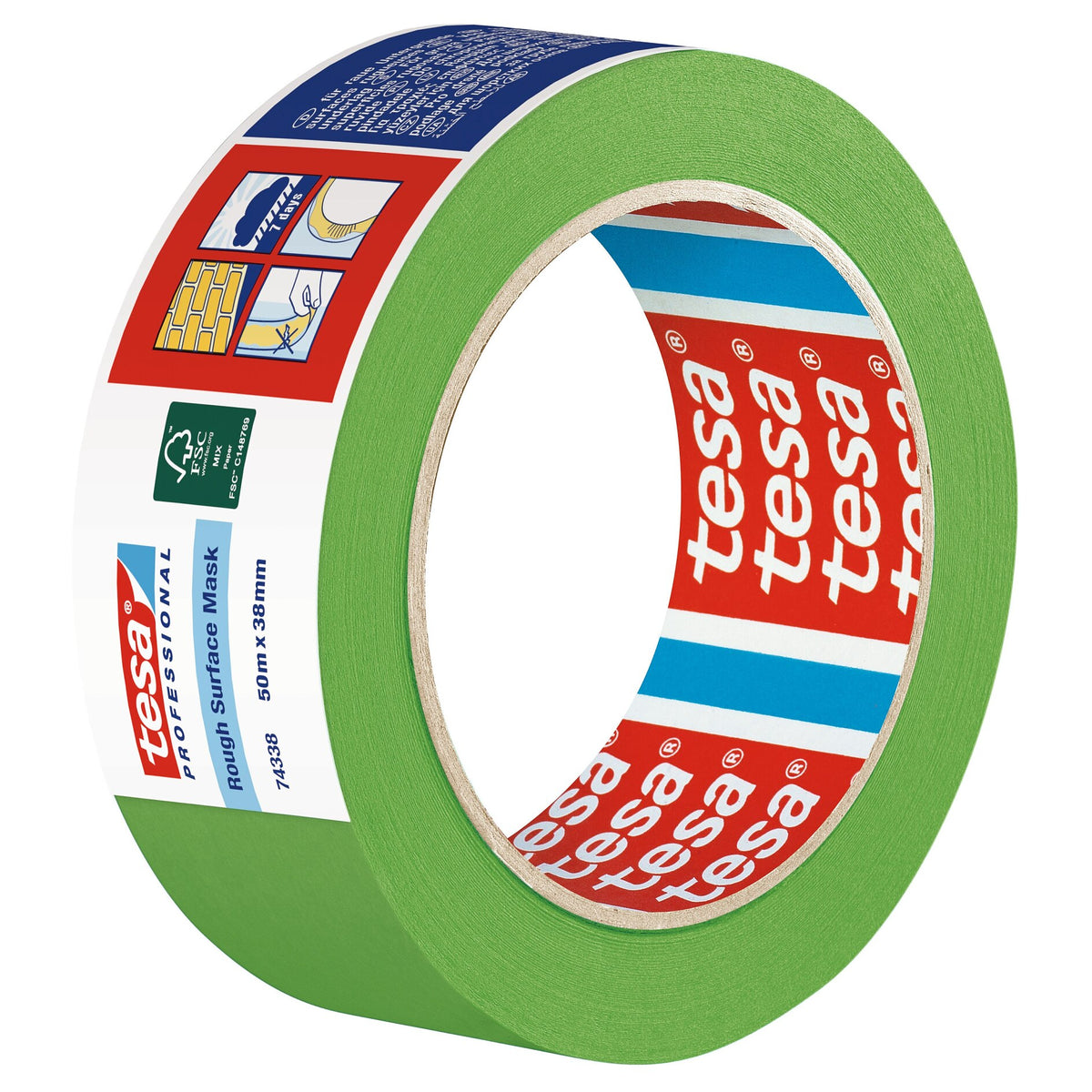 tesa Professional 74338 Rough Surface Abdeckband, grün 50 m x 38 mm