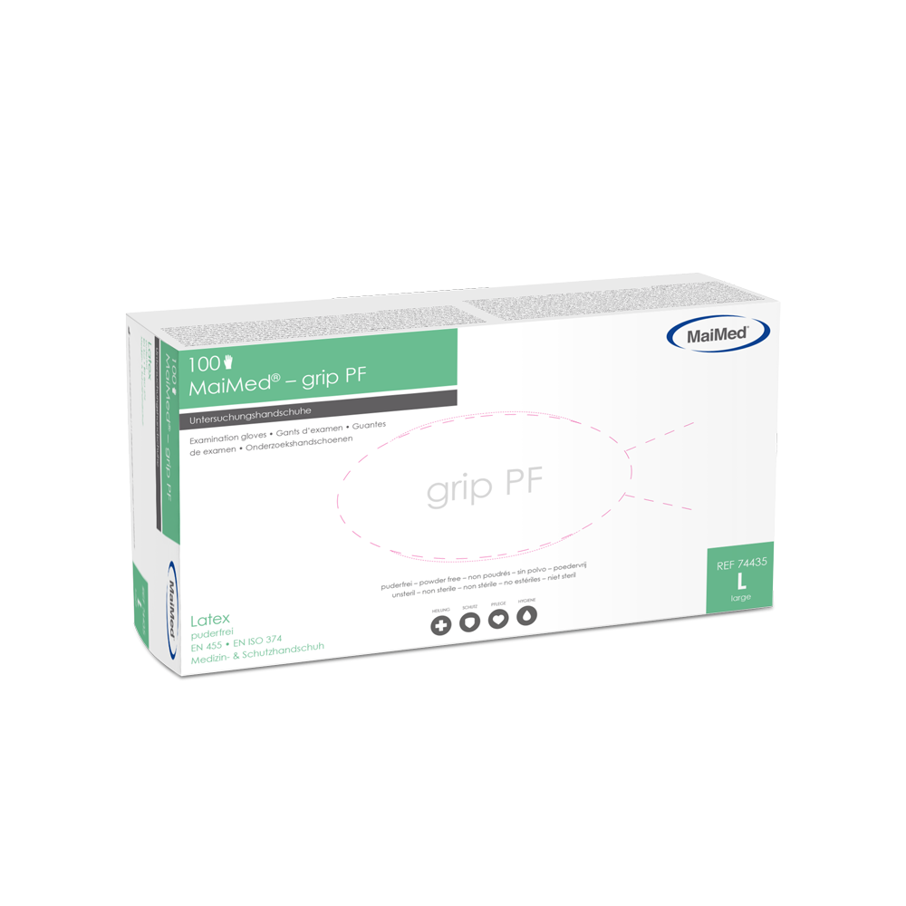 MaiMed-grip PF, nesterilné latexové vyšetrovacie rukavice bez púdru