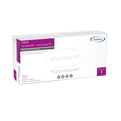 MaiMed-vinylové modré PF, nesterilné, bezpudrové vinylové vyšetrovacie rukavice 100 kusov/bal.