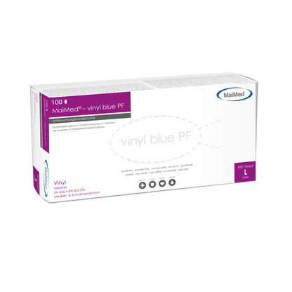 MaiMed-vinylové modré PF, nesterilné, bezpudrové vinylové vyšetrovacie rukavice 100 kusov/bal.