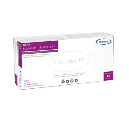 MaiMed-vinylové modré PF, nesterilné, bezpudrové vinylové vyšetrovacie rukavice 100 kusov/bal.