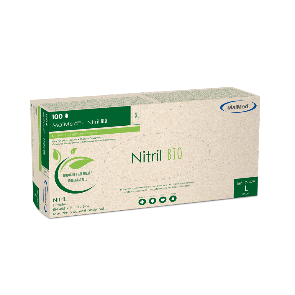 MaiMed-Nitril BIO, nesterilné, bezpudrové nitrilové rukavice bez latexu, zelené, 100 kusov/balenie