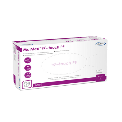Jednorazové vinylové rukavice MaiMed vi-touch, bez púdru, 100 kusov/krabička