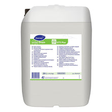 Der Suma Drain GTS plus Rohrreiniger von Diversey Deutschland GmbH & Co. OHG ist ein großer weißer 20-Liter-Kunststoffkanister mit Griff, ideal für Abflüsse in Küche und Bad, mit mehrsprachiger Anleitung und dem Diversey-Logo.