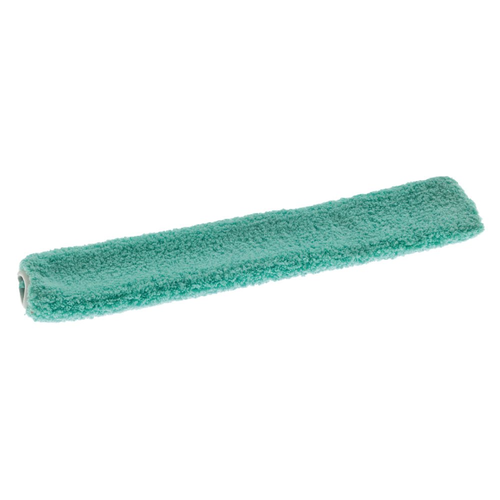 Zelený TASKI JM Ultra Interior Mop mikrovláknový návlek (40g) od Diversey Deutschland GmbH & Co. OHG má mäkký, štruktúrovaný povrch pre efektívne čistenie interiéru, je navrhnutý pre flexibilný držiak a je zobrazený na bielom pozadí.