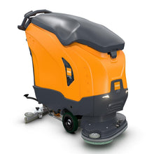 TASKI ULTIMAXX 2900 DD55 Performance od Diversey Deutschland je priemyselný umývací stroj novej generácie s oranžovo-sivým dizajnom, kolesami, rukoväťou, 63L nádržou a 55cm dvojitými diskovými kefami pre efektívne čistenie.
