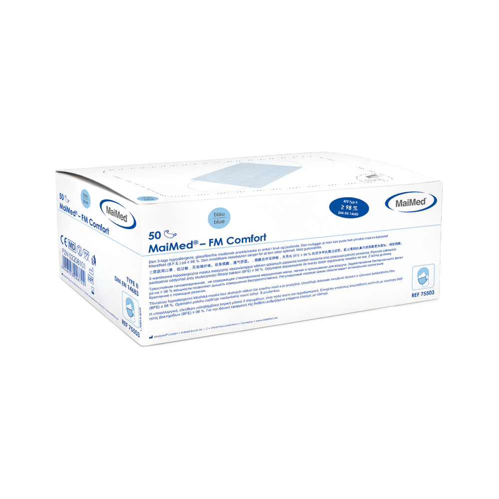 Chirurgická maska ​​MaiMed-FM Comfort, nesterilná, 3-vrstvová, 50 kusov/krabička