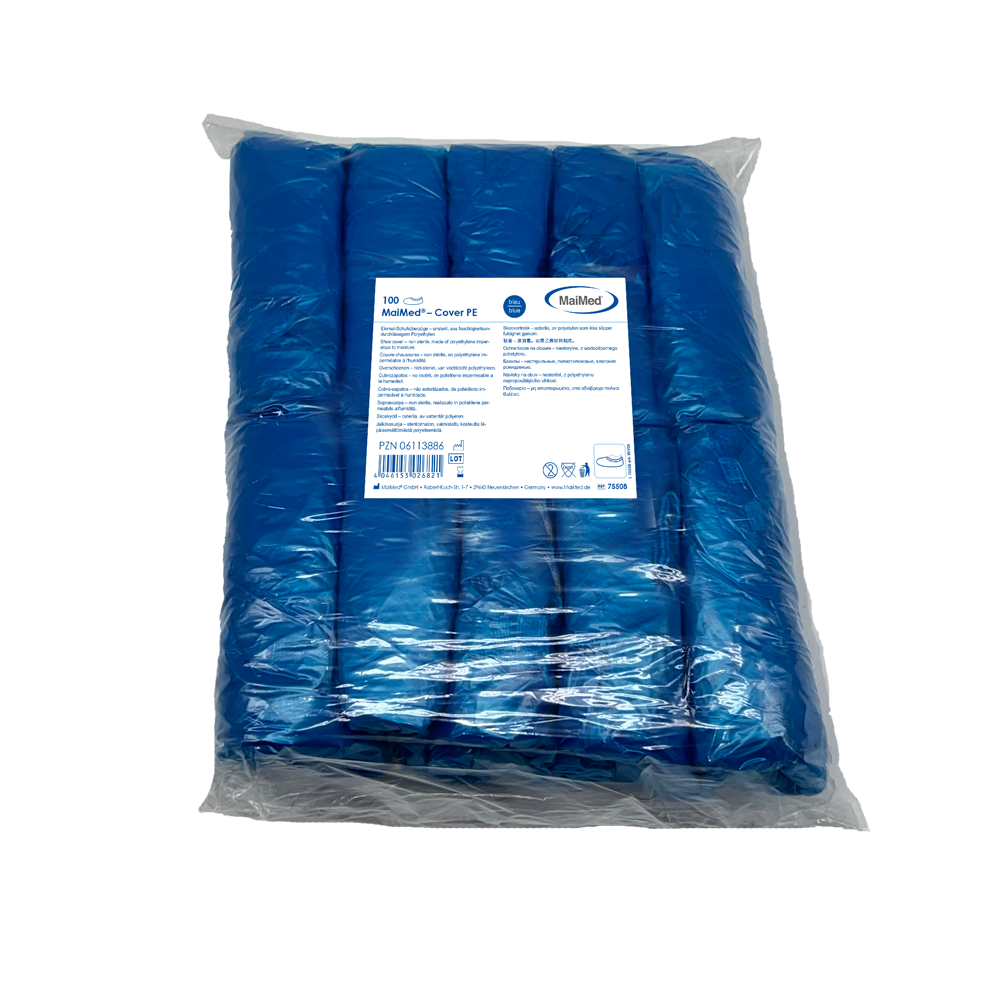 MaiMed-Cover PE návleky na topánky Jednorazové návleky na topánky z PE, modré, 100 kusov/bal. | Balenie (100 kusov)