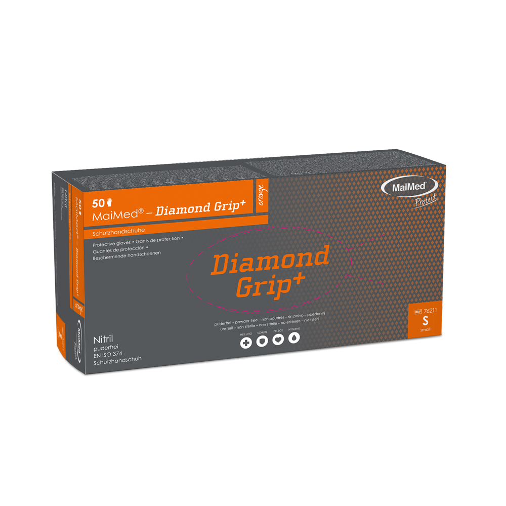 MaiMed-Diamond Grip+ oranžové, nesterilné nitrilové rukavice bez latexu