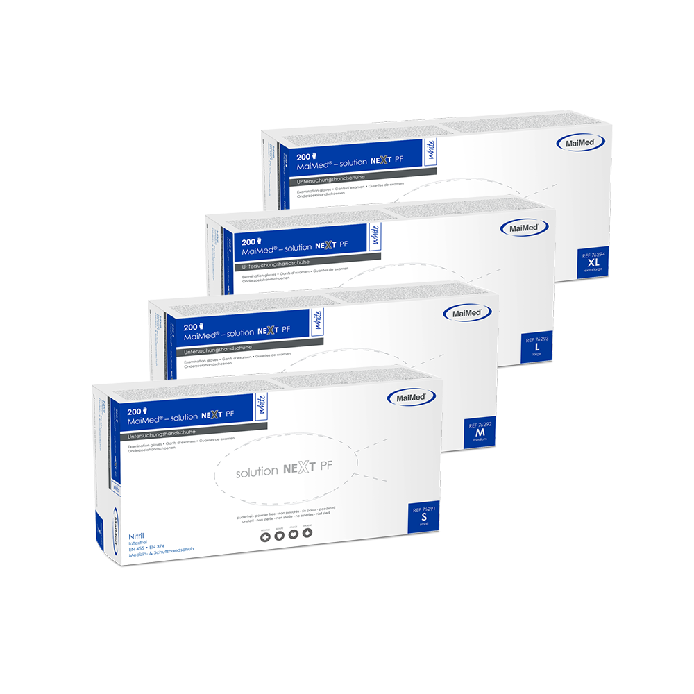 MaiMed-solution next biele nitrilové rukavice, nesterilné, bez latexu, 200 kusov/škatuľa