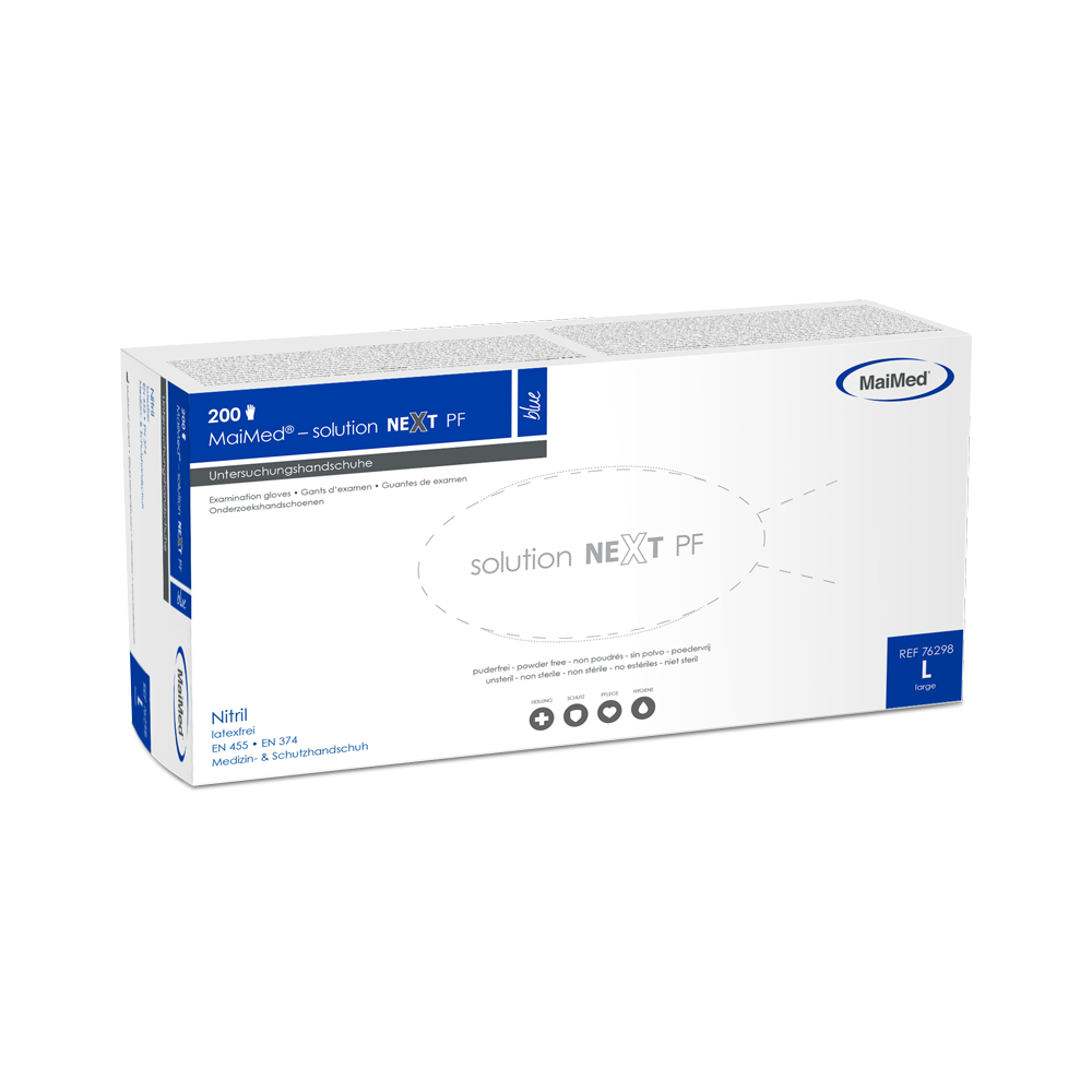 MaiMed-solution next modré nitrilové rukavice, nesterilné, bez latexu, 200 kusov/škatuľa