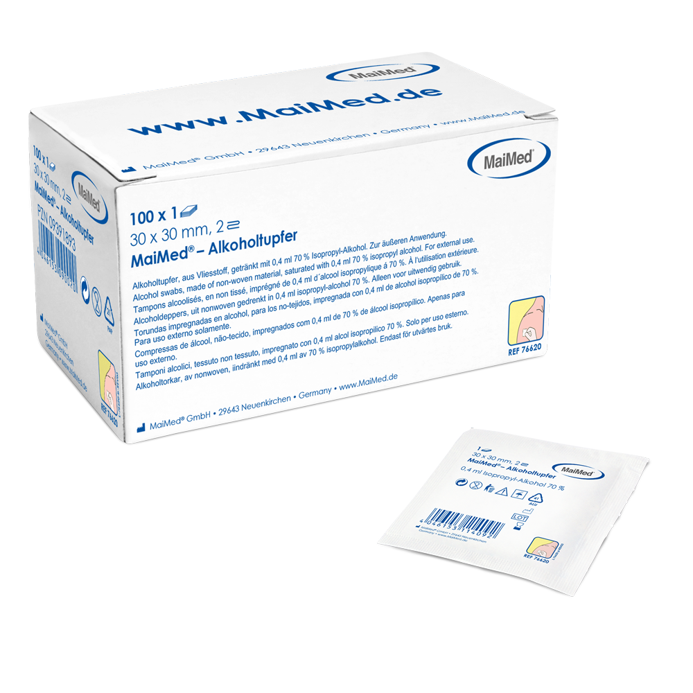 Meditrade alkoholový tampón 30 x 30 mm biela netkaná tkanina Two -Layer | Box (100 kusov)