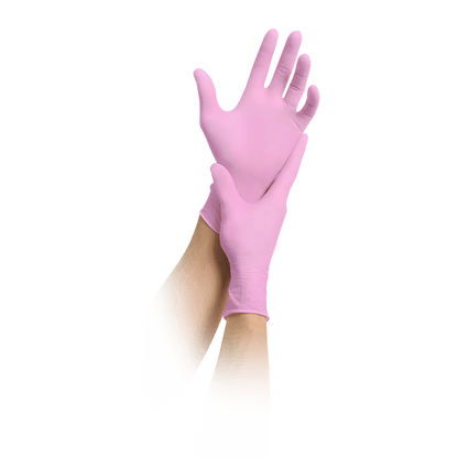 MaiMed-solution 100 ružové nesterilné, bezpúdrové rukavice bez latexu, modré, 100 kusov/škatuľka