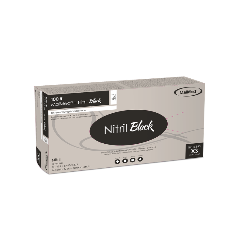 MaiMed-Nitril Black čierne, nesterilné rukavice bez púdru, bez latexu 100 kusov/balenie