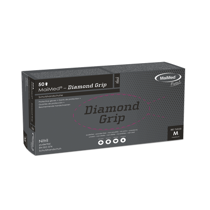 MaiMed-Diamond Grip čierne, nesterilné nitrilové rukavice bez latexu