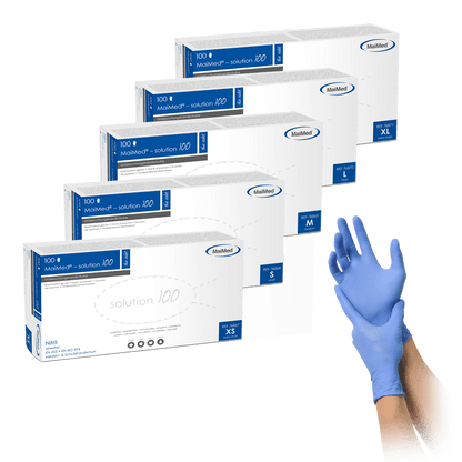 MaiMed-solution 100 rukavíc bez latexu, modrofialové, nesterilné bez prášku, 100 kusov/škatuľka