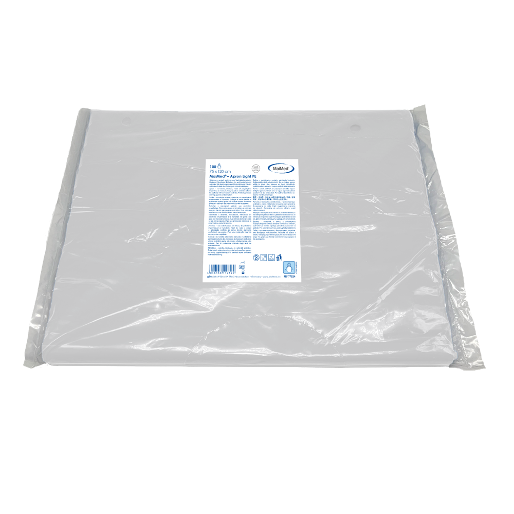 MaiMed-Apron Light PE, zástera z PE 75x120cm biela, 100 kusov/bal., blokovaná, hladký povrch | Balenie (100 kusov)