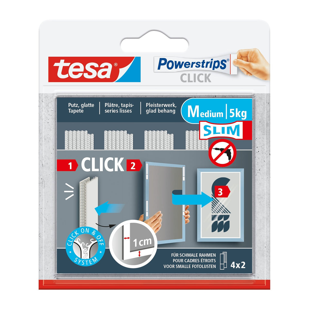 tesa Powerstrips Click Klett-Klebepads, weiß, 2 Stück