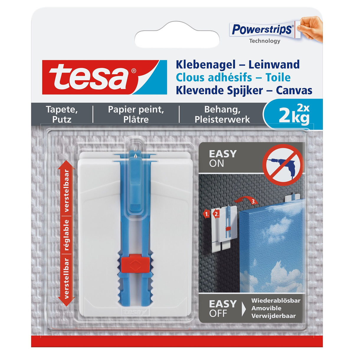 tesa Klebenagel Leinwand für Tapeten & Putz, weiß, bis 2 kg