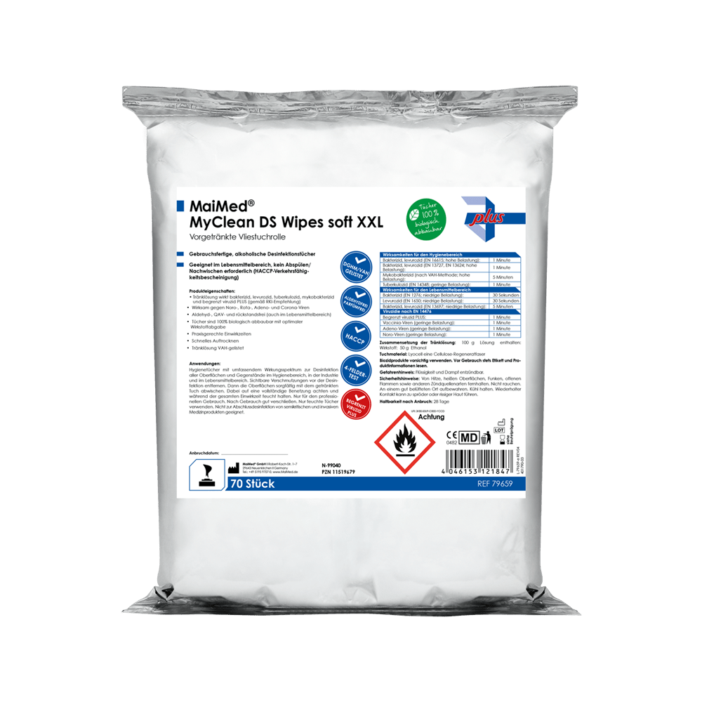 MaiMed MyClean DS Wipes soft XXL - 70 listov vopred namočených s MaiMed MyClean DS | Balenie (70 listov)