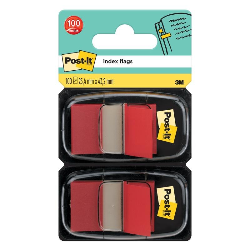 Balenie indexových lepiacich pásikov Post-it® od spoločnosti 3M Deutschland GmbH obsahuje na jeden dávkovač 50 štandardných vlajočiek s rozmermi 25,4 mm x 43,2 mm.