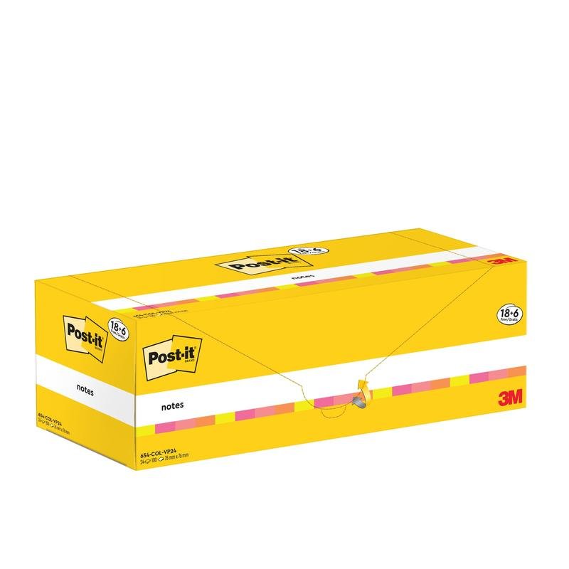 Žltá, obdĺžniková škatuľka Post-it® Notes (76 mm x 76 mm, 100 listov/blok, 100% PEFC) od 3M Deutschland GmbH je potlačená logom Post-it a údajmi o produkte na obale.