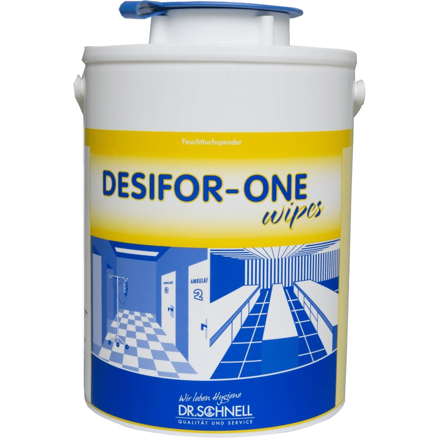 Nádoba s Dr. Schnell DESIFOR-ONE WIPES vedro s vekom (1 kus) od DR.SCHNELL GmbH & Co. KGaA, vhodná pre netkané utierky a ideálna na rýchlu dezinfekciu v zdravotníckych zariadeniach.