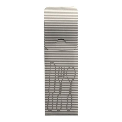 Týchto 100 vreckoviek na príbor (23,5 x 7,3 cm) od PAPSTAR GmbH má sivobiele pruhy, kresby príboru a otvorenú klapku s farebnou bistro servítkou – ideálne pre štýlovú prezentáciu príboru v akomkoľvek gastronomickom prostredí.