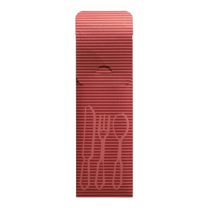 Týchto 100 vreckoviek na príbor (23,5 x 7,3 cm) od PAPSTAR GmbH sú červené, pozdĺžne rebrované papierové vreckovky s vyrazenými vidličkami, nožmi a lyžicami, s vrchnou klapkou a farebnou bistro servítkou – ideálne pre gastronomické použitie.