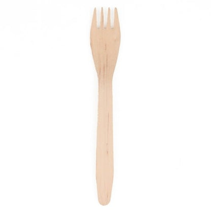 Jeden PAPSTAR Drevená vidlička „pure“ (16,5 cm, ekologická a pevná) od PAPSTAR Na bielom pozadí je vidieť spoločnosť s ručením obmedzeným so štyrmi hrotmi.