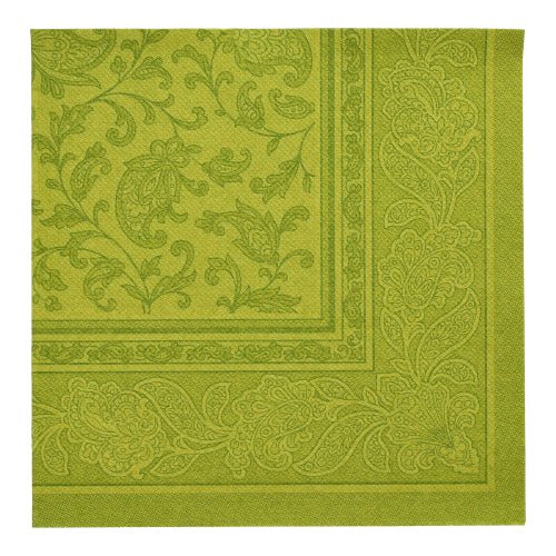 Spoločnosť PAPSTAR GmbH 50 obrúskov "ROYAL Collection" 1/4 sklad 40 x 40 cm v zelenej farbe ukazuje elegantný paisley a kvetinový vzor s dekoratívnym lemom - perfektné zelené obrúsky na každú príležitosť.