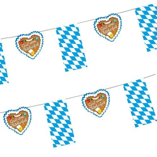 Ozdobte svoju bavorskú párty s PAPSTAR GmbH papierovými vlajkami (4 m) s modro-bielou kosoštvorcovou vlajkou a srdcovými akcentmi s nápisom "Pozdrav z Oktoberfestu" - perfektný balíček (1 kus) na dekoráciu Oktoberfestu!.