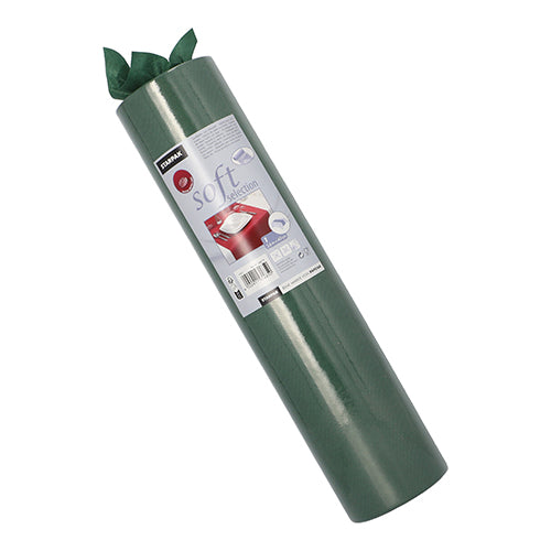 Zvinutý zelený Starpak stolový bežec, látkový netkaný „soft selection“ (24 m x 40 cm), s etiketou s produktovými informáciami a obrázkom červeného auta, je valcovito zabalený, pričom hore trochu materiálu vyčnieva.