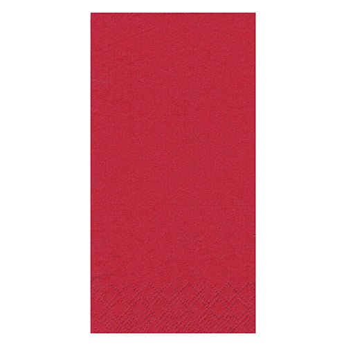 Jedna červená trojvrstvová papierová servítka z PAPSTAR GmbH (PAPSTAR 250 servítok (1/8-sklad) s jemným reliéfnym vzorom na spodnom okraji na bielom pozadí.