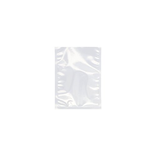 Starpak 100 Siegelrandbeutel, PA/PE transparentný od Starpak je zobrazený na bielom pozadí. Uzavretý, mierne reflexný sáčok je ideálny ako vákuový sáčok na potraviny alebo na použitie s komorovým vákuovačom. Viditeľné sú mierne záhyby a textúra.