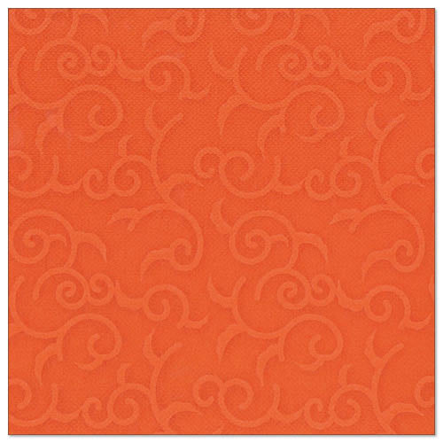 Eine quadratische, nektarine-orangefarbene Serviette mit dezentem, geprägtem Wirbelmuster, inspiriert vom Stil der ROYAL Collection Servietten der PAPSTAR GmbH. Produkt: PAPSTAR 50 Servietten "ROYAL Collection" 1/4-Falz 40 x 40 cm nektarine.