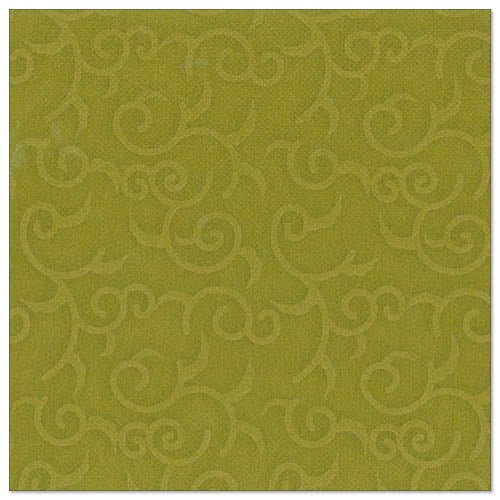 Štvorcová, štruktúrovaná olivovozelená servítka z ROYAL kolekcie PAPSTAR GmbH (40x40 cm, 1/4-skladacia) s jemným, vystúpeným ornamentálnym vzorom, ktorý sa rovnomerne rozprestiera po povrchu. Balenie obsahuje 50 servítok.