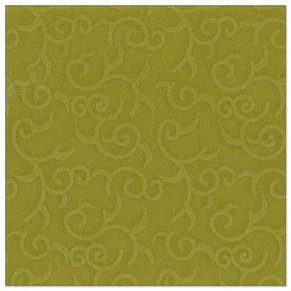 Štvorcová, štruktúrovaná olivovozelená servítka z ROYAL kolekcie PAPSTAR GmbH (40x40 cm, 1/4-skladacia) s jemným, vystúpeným ornamentálnym vzorom, ktorý sa rovnomerne rozprestiera po povrchu. Balenie obsahuje 50 servítok.