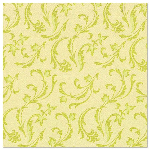 Svetložlté servítky s opakujúcim sa zeleným listovým a kvetinovým vzorom, inšpirované 50 servítkami "ROYAL Collection" 1/4-skladacie 40 x 40 cm zelené PAPSTAR GmbH, ponúkajú elegantný dekoratívny nádych.
