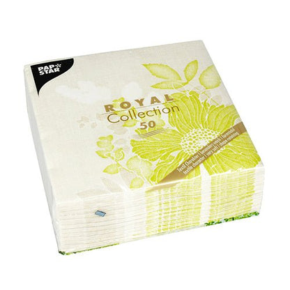 Balenie s 50 PAPSTAR GmbH obrúskami "ROYAL Collection" 1/4-sklad, 40 x 40 cm, v zelenej farbe - ideálne na slávnostné príležitosti a pekne zabalené.