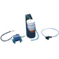 Die TASKI ergodisc Sprayeinheit elektrisch 230 V von Diversey Deutschland GmbH & Co. OHG enthält einen weißen Flüssigkeitsbehälter, eine Pumpeneinheit mit Verkabelung, Schläuche und einen Anschluss mit grünem Knopf für den TASKI ergodisc 400.