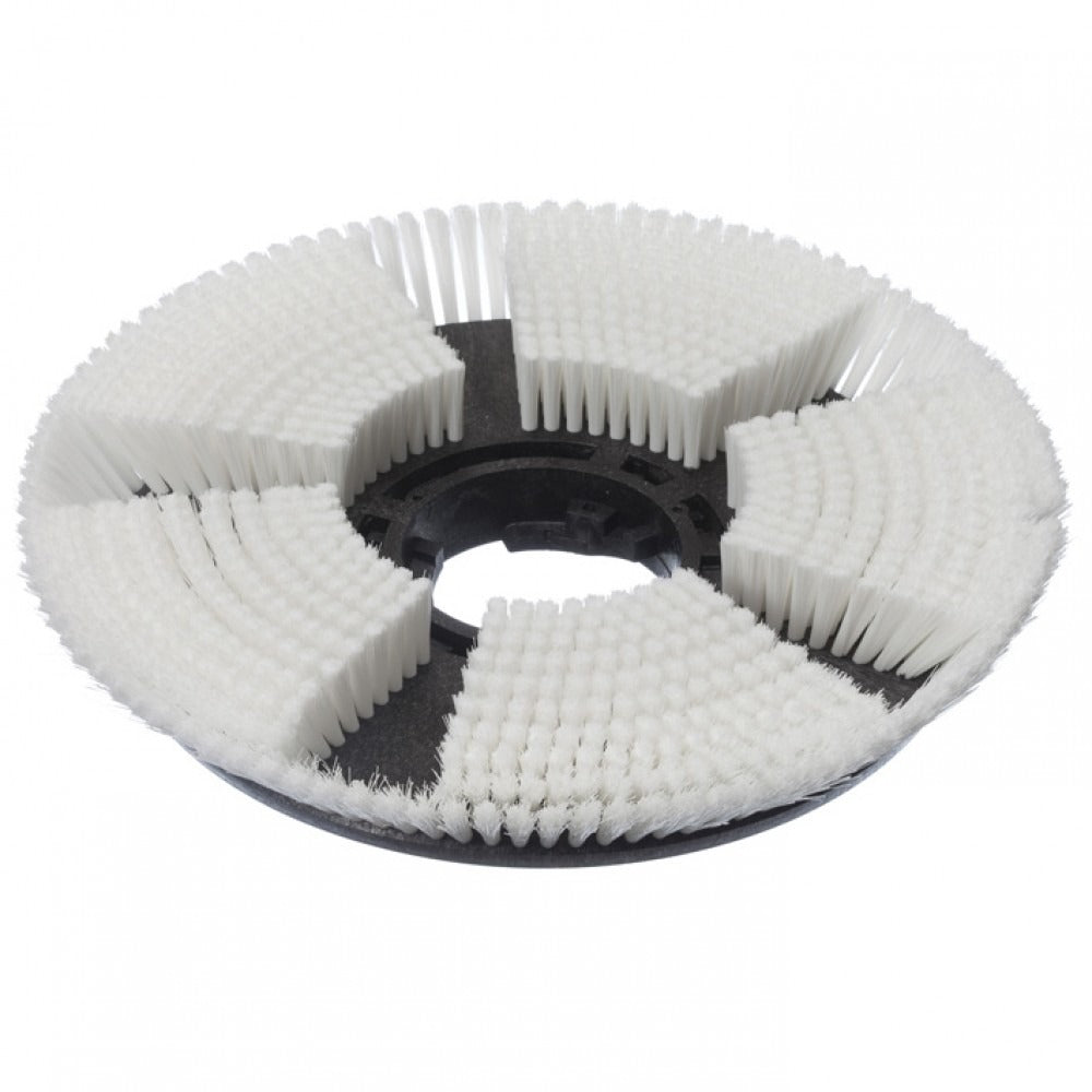 Diversey suchá šampónová kefa, Ø 43 cm, pre TASKI ergodisc 165: Okrúhla čierna plastová kefa s radiálne usporiadanými bielymi štetinami a stredovým otvorom. Ideálna na čistenie kobercov. Balenie obsahuje 1 kus.