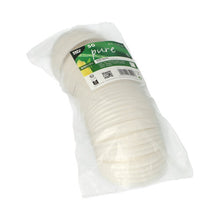 Stoh 50 bielych PAPSTAR C-PLA okrúhlych krytov (2,1 cm vysoký) od PAPSTAR GmbH, prehľadne zabalený s recyklačnými a kompostovacími symbolmi, ponúka ekologické, biologicky odbúrateľné riešenie.