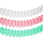 Die PAPSTAR GmbH Girlande Papier (Ø 16 cm), farbig sortiert "Pastel", zeigt sich in den Farben Weiß, Rosa und Mintgrün mit einem gefalteten geometrischen Muster - eine stilvolle Wahl für eine Partydekoration in Pastellfarben.
