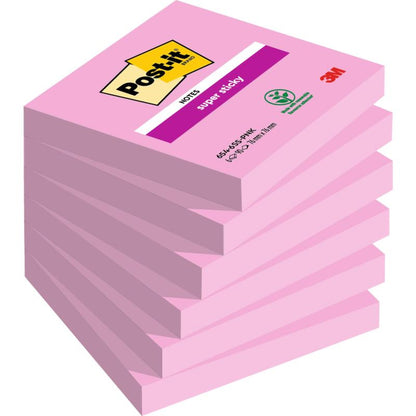Stoh siedmich ružových Post-it® Super Sticky Notes blokov (76 mm x 76 mm, po 90 listov, 100% PEFC) od 3M Deutschland GmbH.